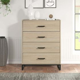 Industrial 4 Drawer Dresser, Bedroom, Beige Oak