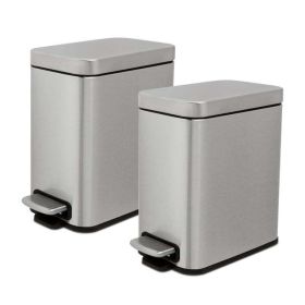 Trash Can, 1.3 Gallon Slim Step On Bathroom Trash Can, Stainless steel, Twin Pack