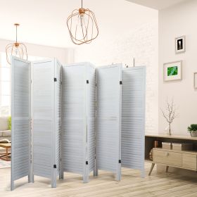 Sycamore wood 8 Panel Screen Folding Louvered Room Divider - Old white