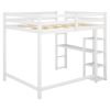 Full Size Loft Bed with Built-in Desk and Shelves,White