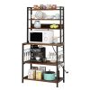 6 layers with strips and 10 S hooks, microwave oven rack, particle board with melamine paste, 80*40*170cm, retro brown plate, black