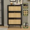 Rattan Narrow Shoe Cabinet with 3 FILP Drawers, Freestanding Shoe Storage Organizer, Modern Shoe Organizer Cabinet for Entryway, Black