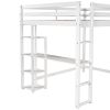 Full Size Loft Bed with Built-in Desk and Shelves,White