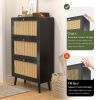 Rattan Narrow Shoe Cabinet with 3 FILP Drawers, Freestanding Shoe Storage Organizer, Modern Shoe Organizer Cabinet for Entryway, Black