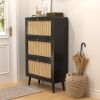 Rattan Narrow Shoe Cabinet with 3 FILP Drawers, Freestanding Shoe Storage Organizer, Modern Shoe Organizer Cabinet for Entryway, Black