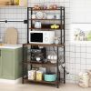 6 layers with strips and 10 S hooks, microwave oven rack, particle board with melamine paste, 80*40*170cm, retro brown plate, black