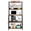 6 layers with strips and 10 S hooks, microwave oven rack, particle board with melamine paste, 80*40*170cm, retro brown plate, black