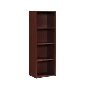 4-Shelf Wood Bookcase (Color: Mahogany)