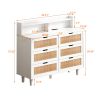 43.31"6-Drawers Rattan Storage Cabinet Rattan Drawer with LED Lights and Power Outlet,for Bedroom,Living Room