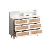 43.31"6-Drawers Rattan Storage Cabinet Rattan Drawer with LED Lights and Power Outlet,for Bedroom,Living Room