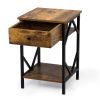 Set of 2 Nightstand Industrial End Table with Drawer;  Storage Shelf and Metal Frame for Living Room;  Bedroom;  XH