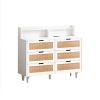 43.31"6-Drawers Rattan Storage Cabinet Rattan Drawer with LED Lights and Power Outlet,for Bedroom,Living Room